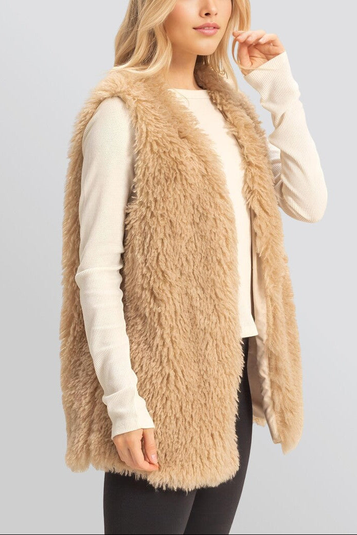  Forever 21 Fuzzy Longline Vest - taupe - Bonton
