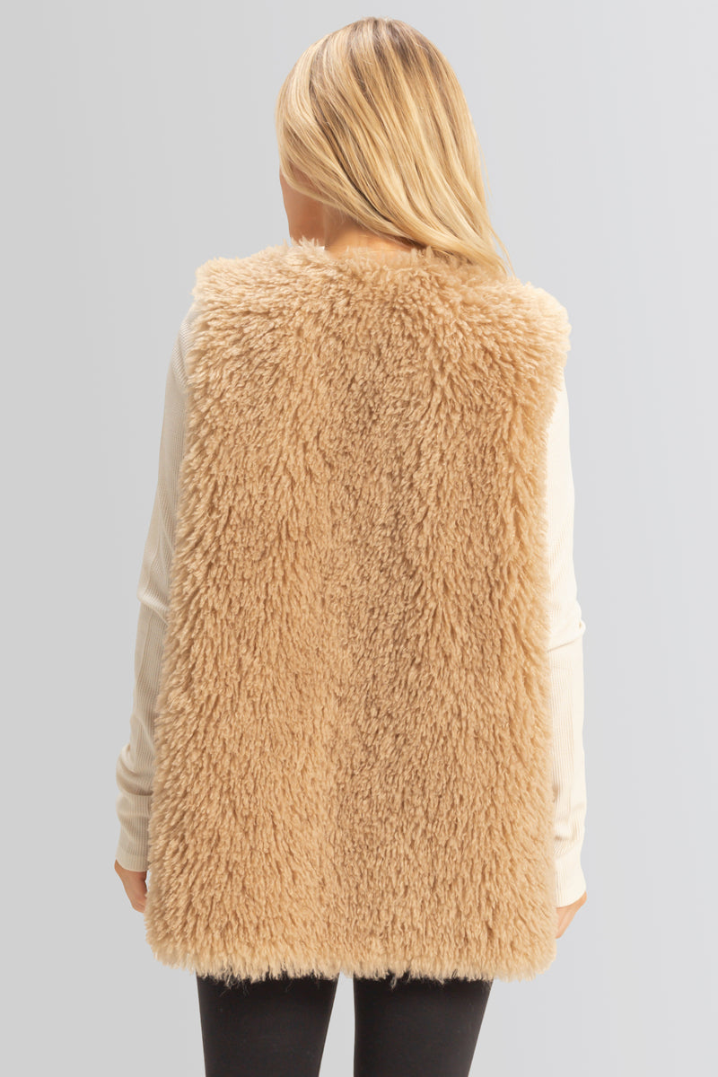  Forever 21 Fuzzy Longline Vest - taupe - Bonton