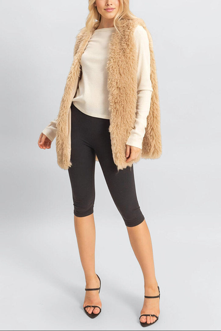  Forever 21 Fuzzy Longline Vest - taupe - Bonton