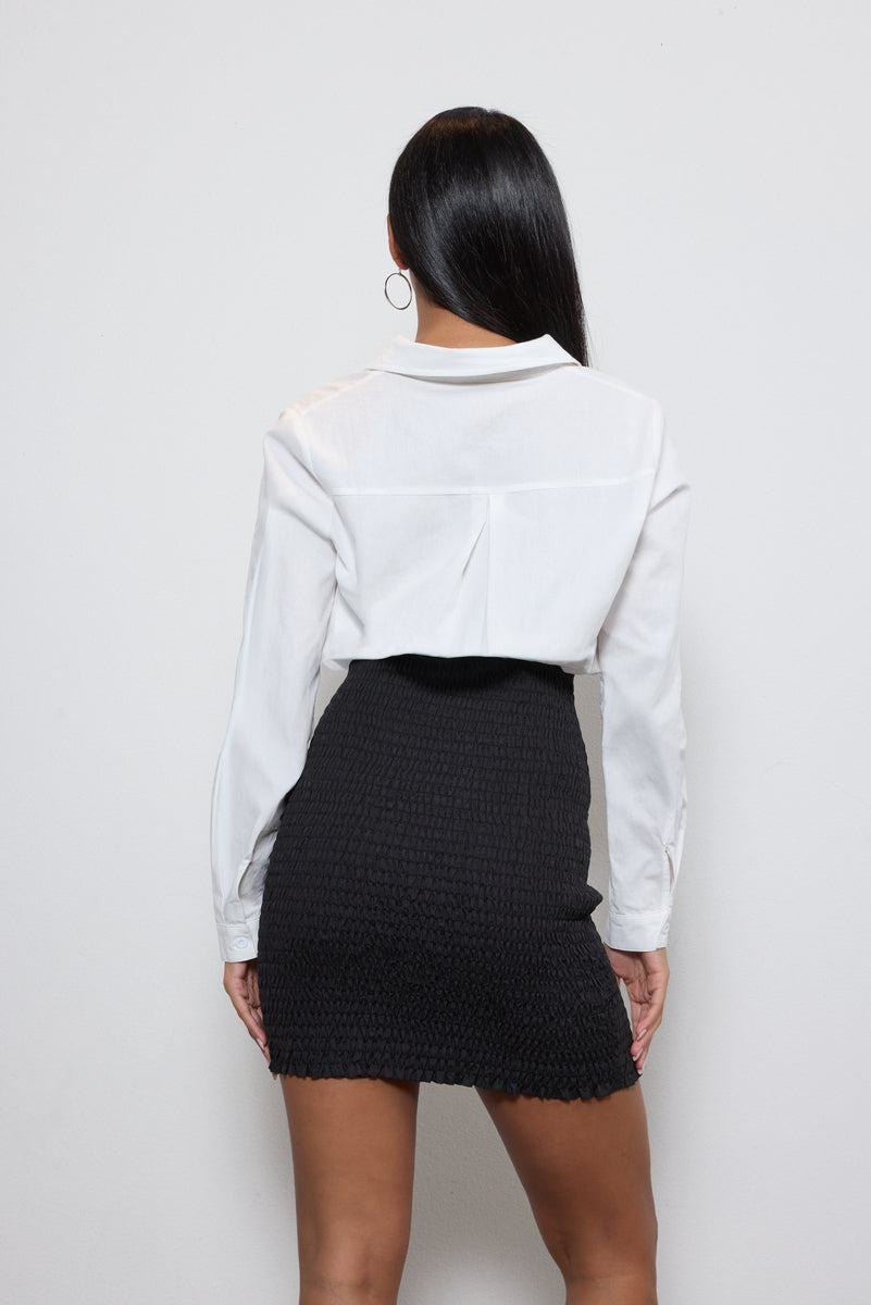  Forever 21 Combo Long-Sleeve Shirt Mini Dress - white-black - Bonton