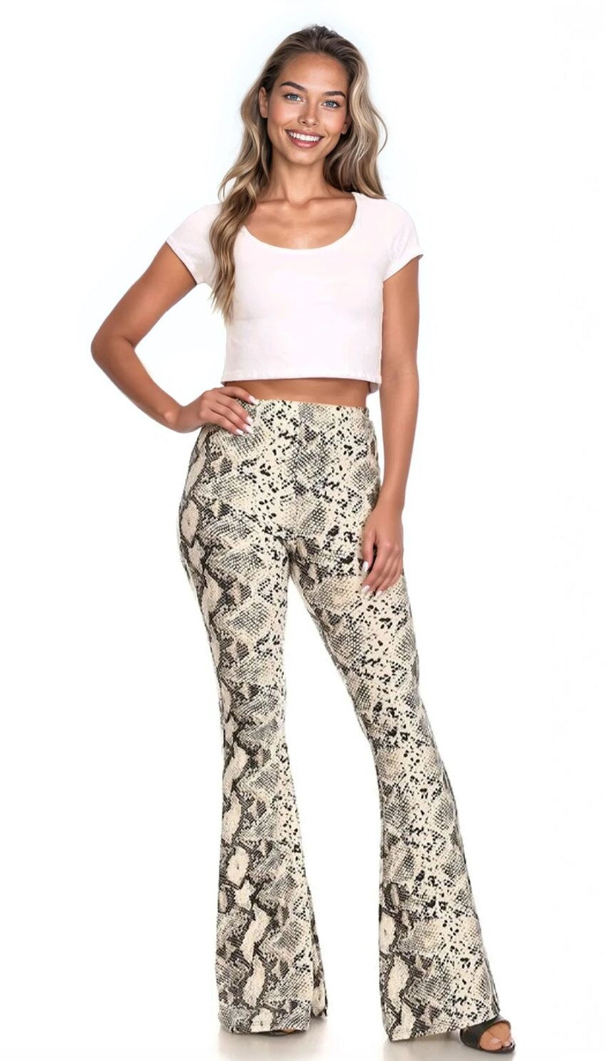  Forever 21 Snake Print Flare Pants - gray-multi - Bonton