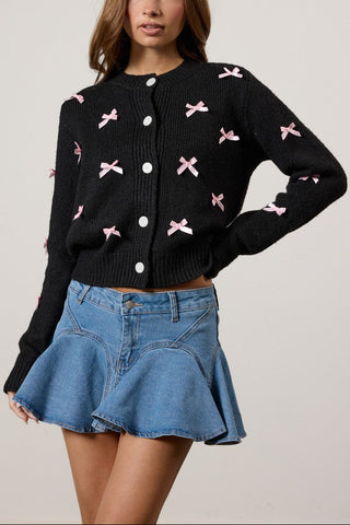 Bow Applique Cardigan Sweater
