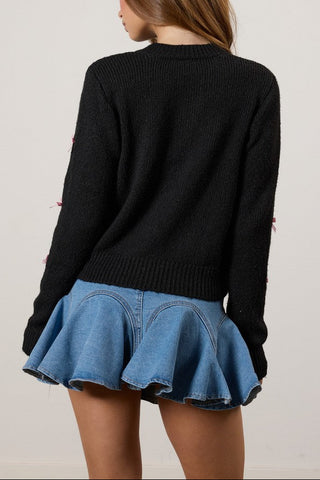 Bow Applique Cardigan Sweater