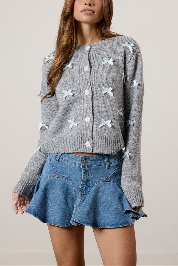  Forever 21 Bow Applique Cardigan Sweater - black pink - Bonton