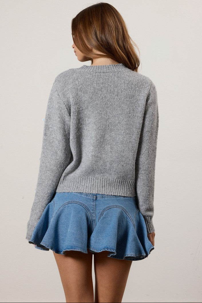  Forever 21 Bow Applique Cardigan Sweater - black pink - Bonton