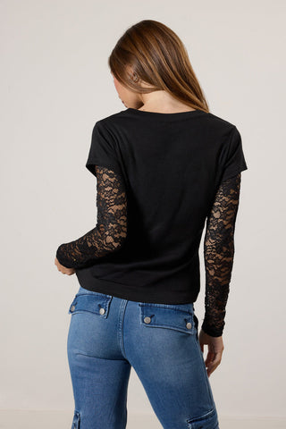 Layered Sheer Lace Long-Sleeve Tee