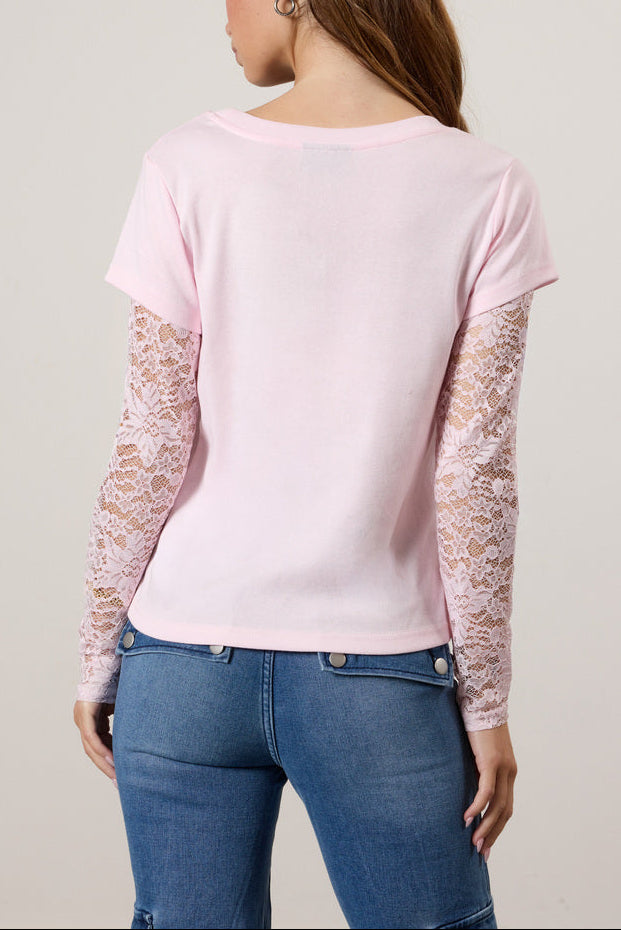  Forever 21 Layered Sheer Lace Long-Sleeve Tee - black - Bonton