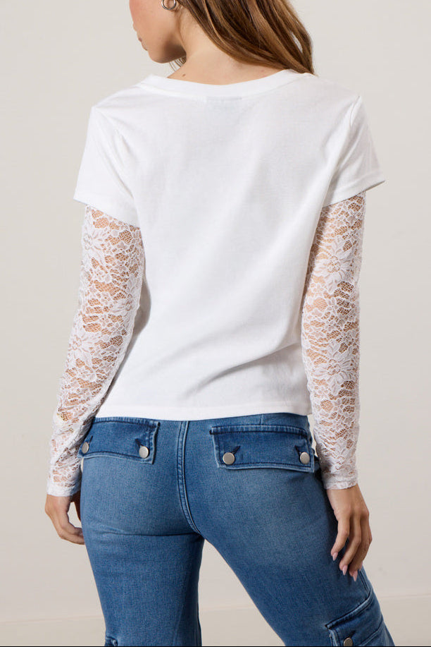  Forever 21 Layered Sheer Lace Long-Sleeve Tee - black - Bonton