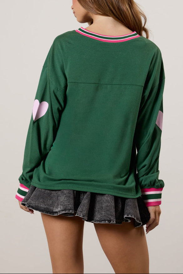  Forever 21 Brooklyn Long Sleeve Graphic Jersey - hunter green multi - Bonton