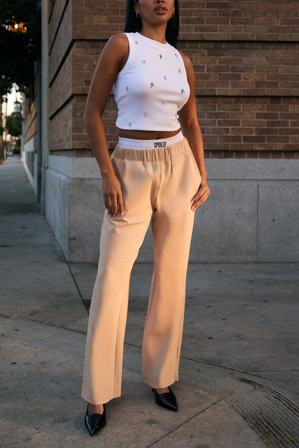  Forever 21 Ponte-Knit Straight-Leg Pants - sand - Bonton