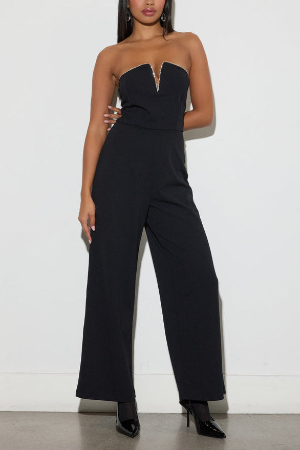  Forever 21 Rhinestone-Trim Strapless Jumpsuit - black - Bonton