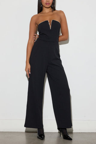 Rhinestone-Trim Strapless Jumpsuit