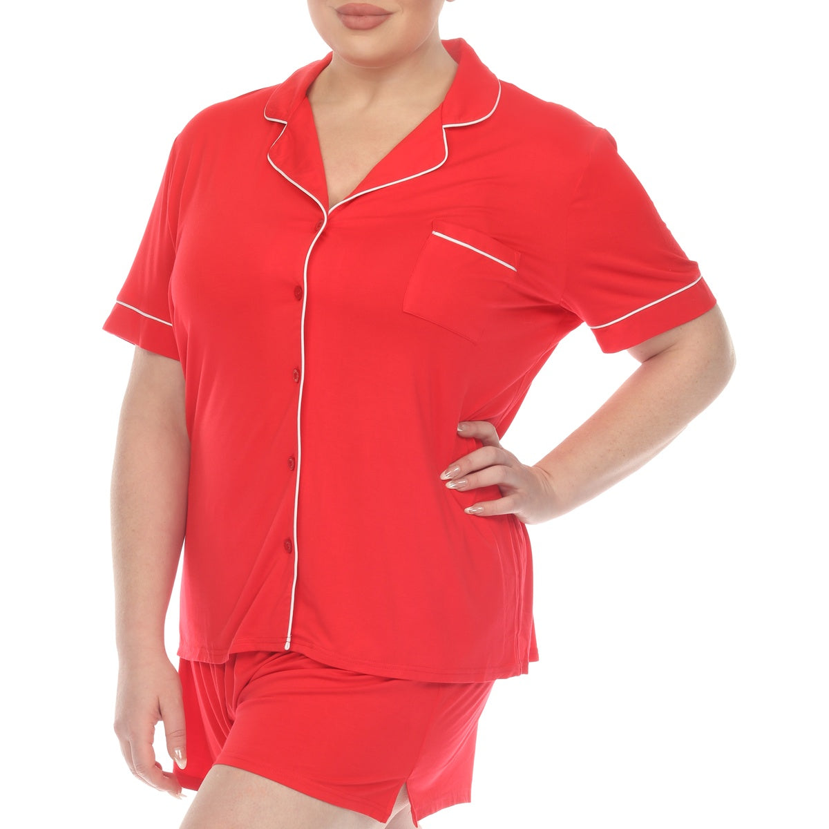  White Mark Plus Size Short Sleeve Bamboo Pajama Set - 1X - Bonton