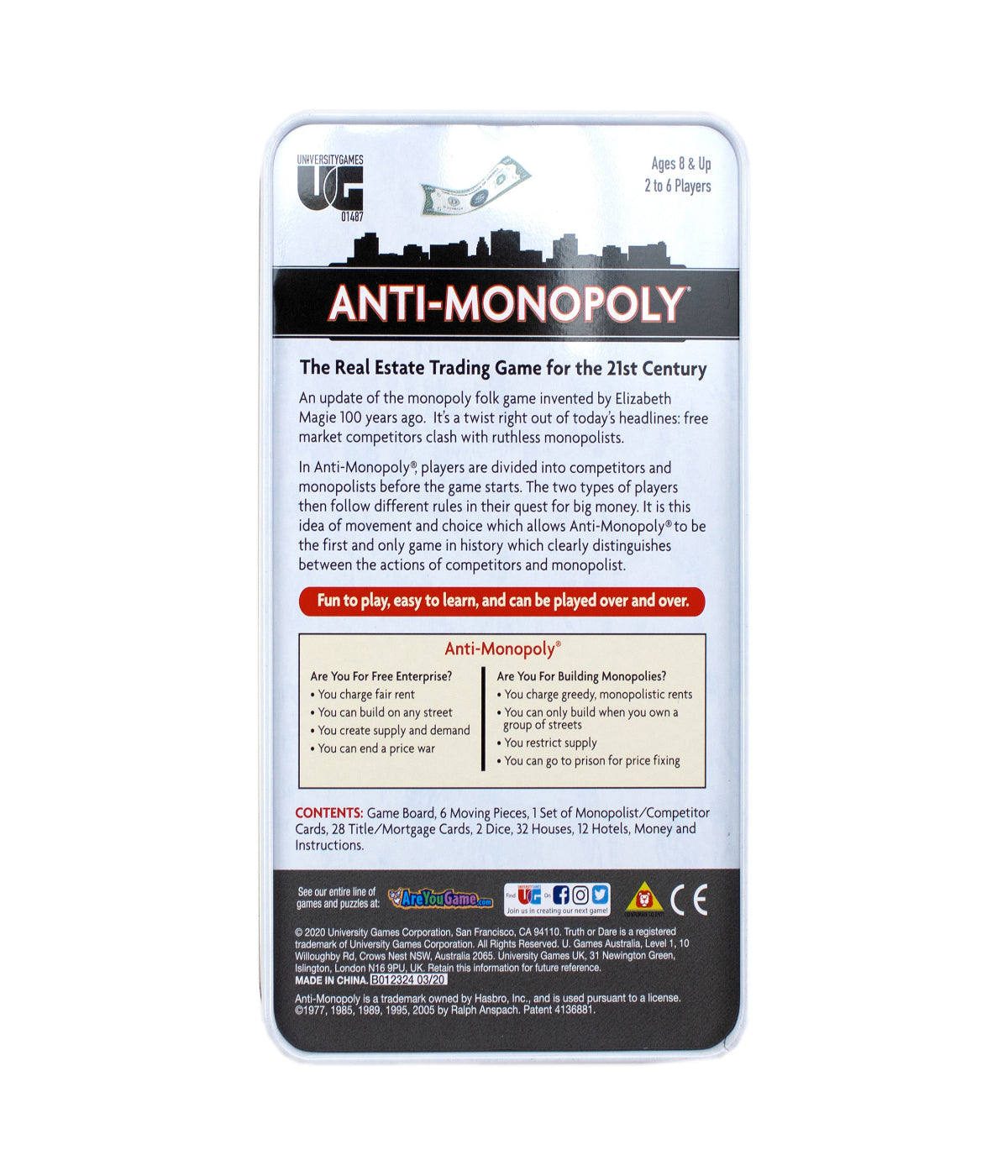  Anti-Monopoly Game Travel Tin Multi - Multi - Bonton