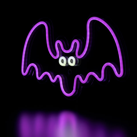 LED Lighted Neon Style Bat Halloween Window Silhouette - 15" - Purple