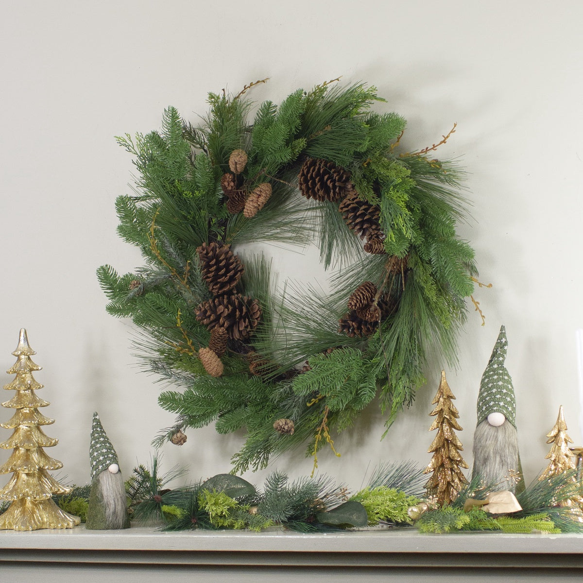  Northlight Pine Cone and Cedar Artificial Christmas Wreath - 32-Inch  Unlit - Default Title - Bonton