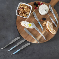 Laguiole Spreaders With Mother of Pearl Handles and Wood Serving Board