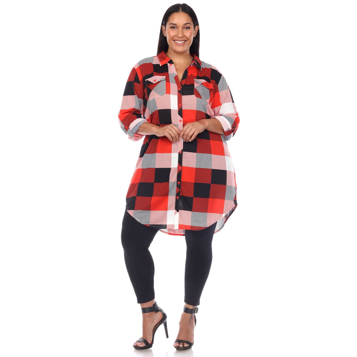  White Mark Plus Size Plaid Button Down Tunic Shirt - 1X - Bonton