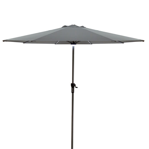 9ft Solar Lighted Outdoor Patio Market Umbrella With Hand Crank and Tilt  Gray