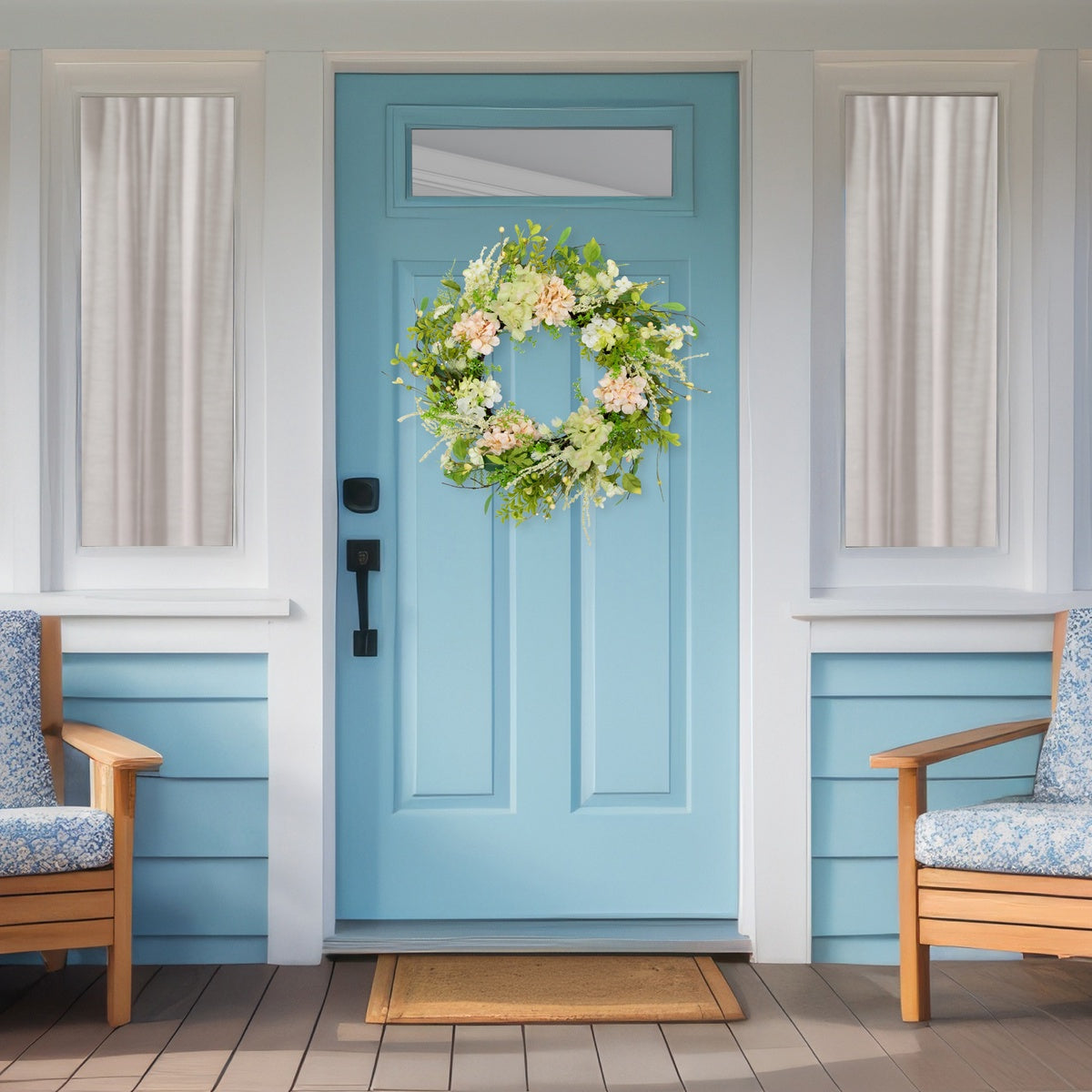  Northlight Hydrangea and Fern Spring Floral Berry Wreath-  28
