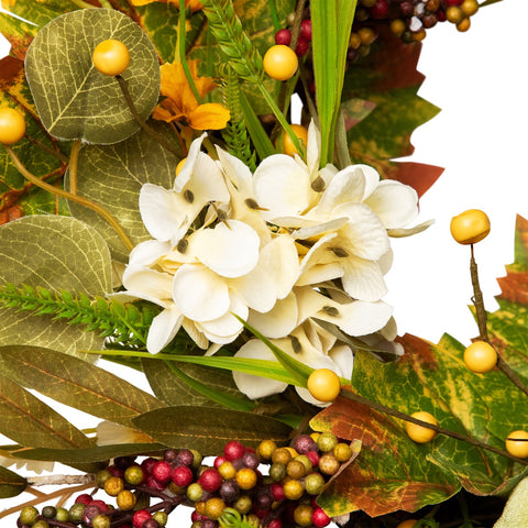 Pumpkins and Berries Artificial Fall Harvest Twig Wreath  24-Inch  Unlit