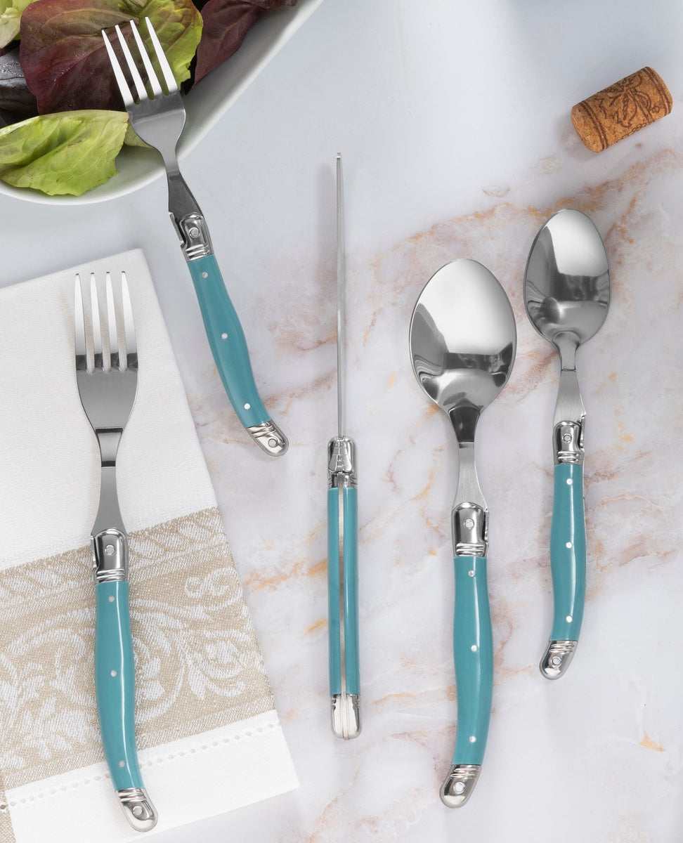  French Home Laguiole 20 Piece Stainless Steel Flatware Set, Service for 4, Aegean Teal - Default Title - Bonton