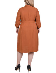 Plus Size Long Roll Tab Sleeve Shirtdress