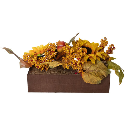 10" Yellow and Brown Sunflowers and Leaves Fall Harvest Floral Arrangement