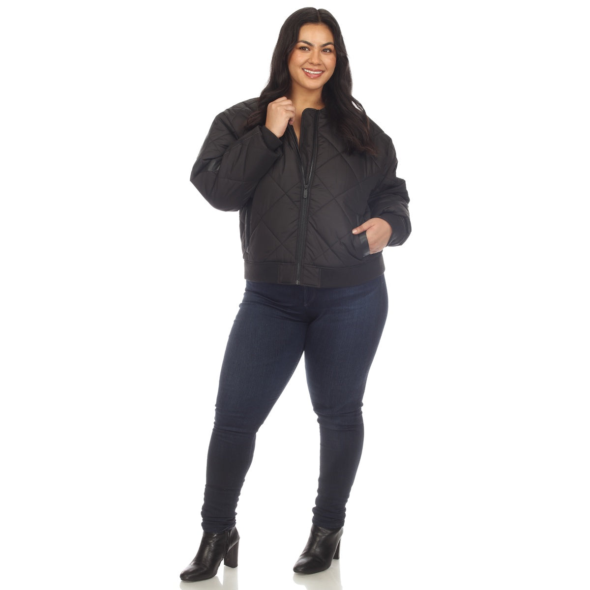  White Mark Plus Size Lightweight Diamond Quilted Puffer Bomber Jacket - 1X - Bonton