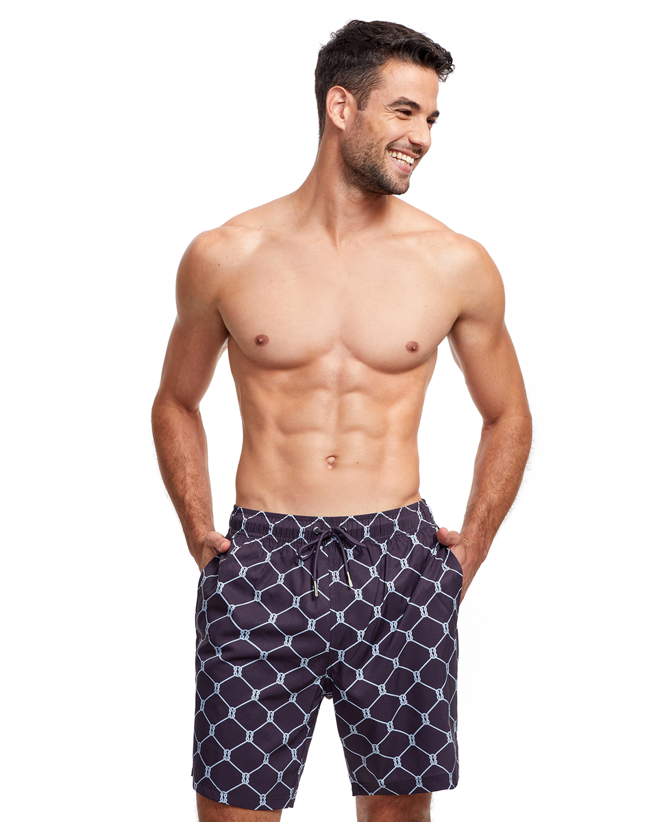  Gottex Men 7-Inch Swim Trunks - GOTTEX MEN NAVY AND LIGHT BLUE DIAMOND - Bonton