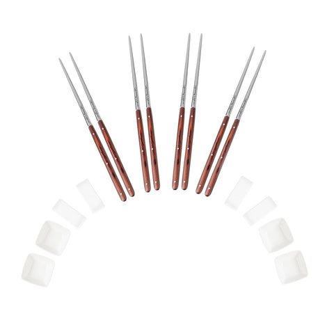 Pakkawood Chopsticks, Ceramic Rests and Sauce Bowls, Set of 4 Pairs