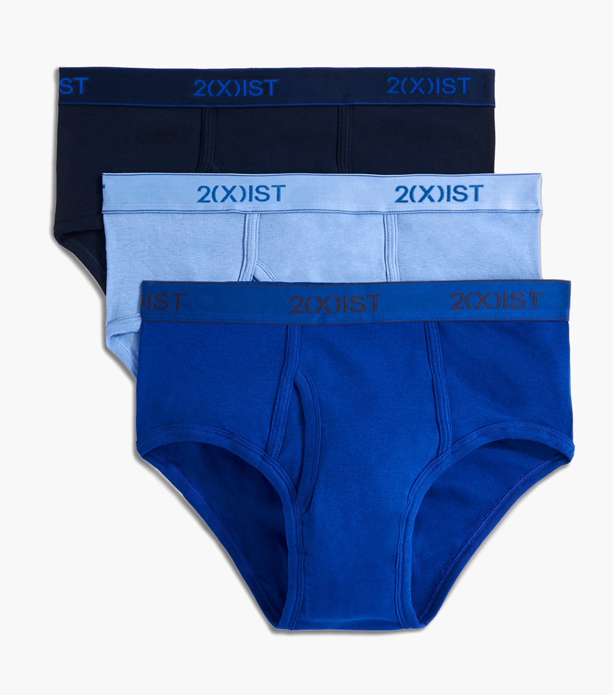  2xist Cotton 3pk Fly-front Brief - Navy/cobalt/porcelain - Bonton