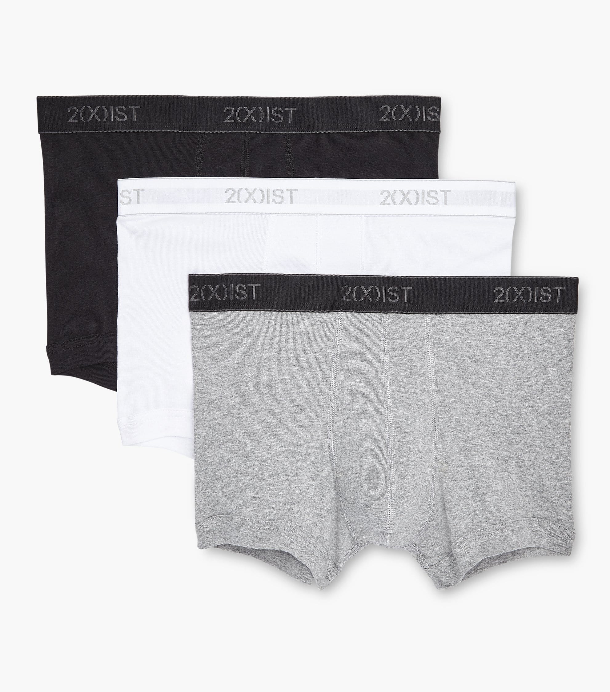  2xist Cotton 3pk No Show Trunk - White/Black/grey - Bonton