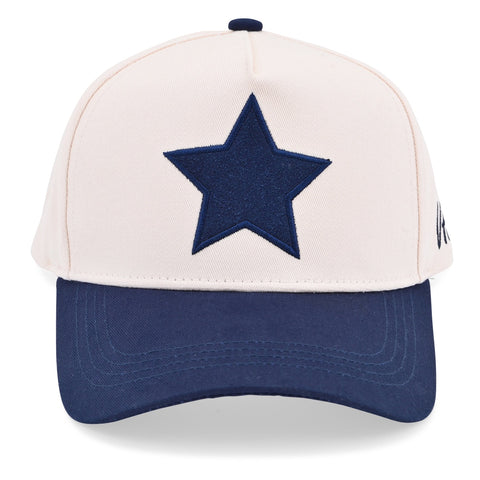 Vintage Havana Trucker Hat for Women & Men – Navy & Tan Adjustable Cap – Embroidered Suede Star