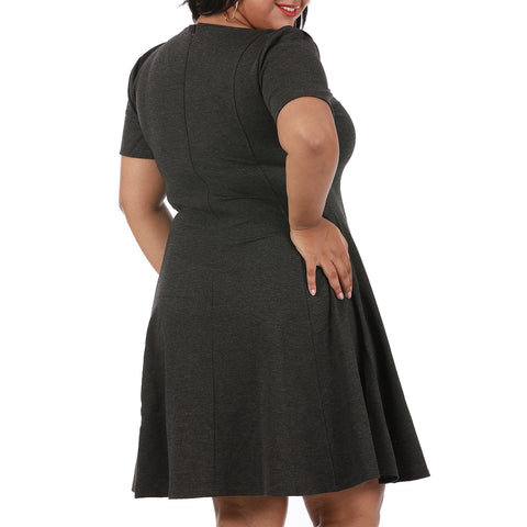 InstantFigure Curvy Plus Size Short V-Neck Panel Dress 16808MC