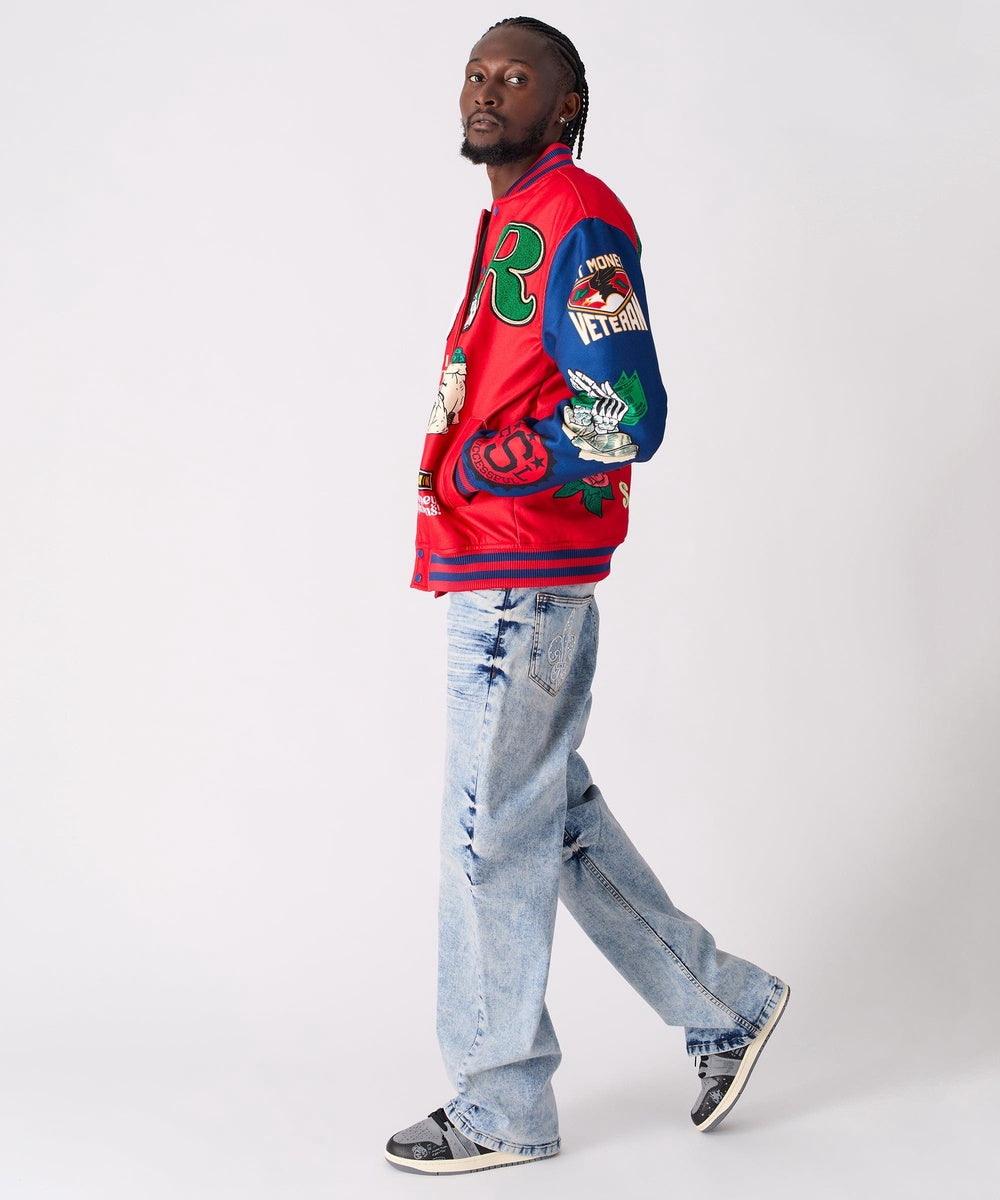  Reason Clothing Captain Varsity Jacket - Red - RED - Bonton