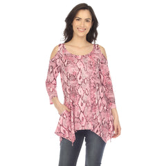 Women's Snake Print Cold Shoulder Tunic