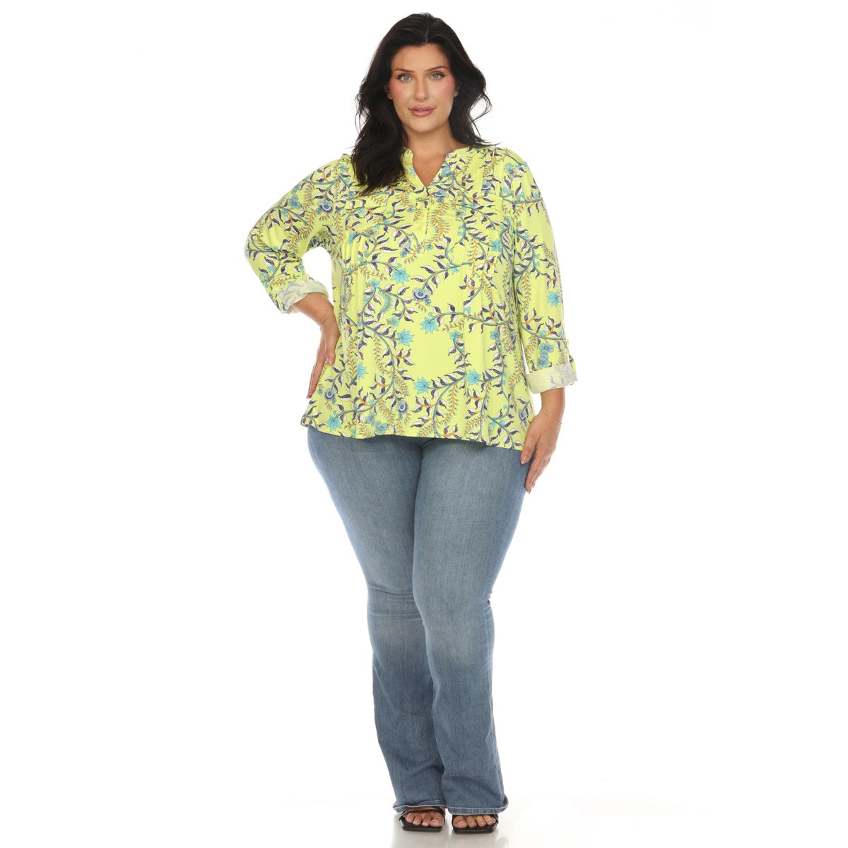  White Mark Plus Size Paisley Button Front Tunic Top - 1X - Bonton