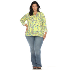 Plus Size Paisley Button Front Tunic Top