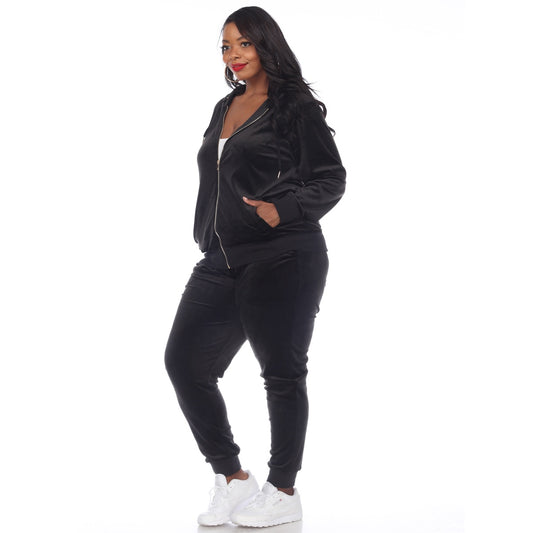 Plus Size 2 Piece Velour Tracksuit Set