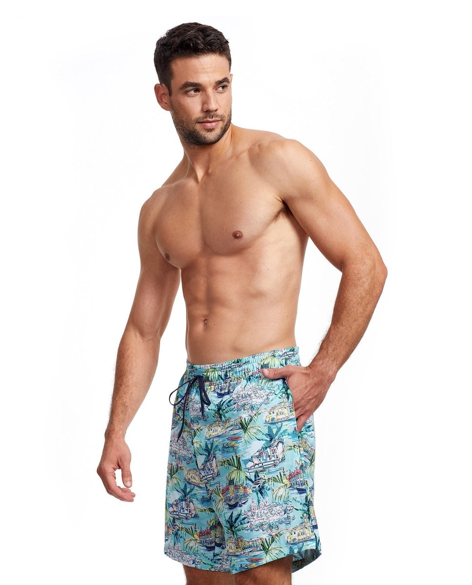  Gottex Men 7-Inch Swim Trunks - GOTTEX MEN GRAPHIC TURQUOISE SCENE - Bonton