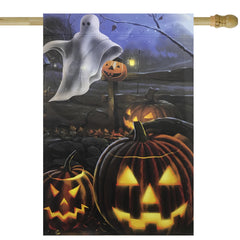 Pumpkins and Ghost Spooky Halloween Outdoor House Flag 28" X 40"