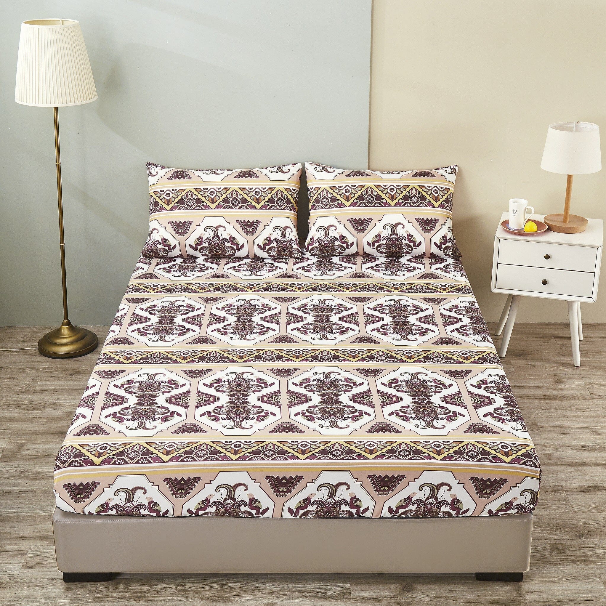  DaDa Bedding Collection DaDa Bedding Majestic Oriental Kilim Fitted Sheet - w/ Pillow Cases Royal Persian Traditional Design Intricate Ornate Ornament Print by DaDa Bedding Collection - Twin - Bonton