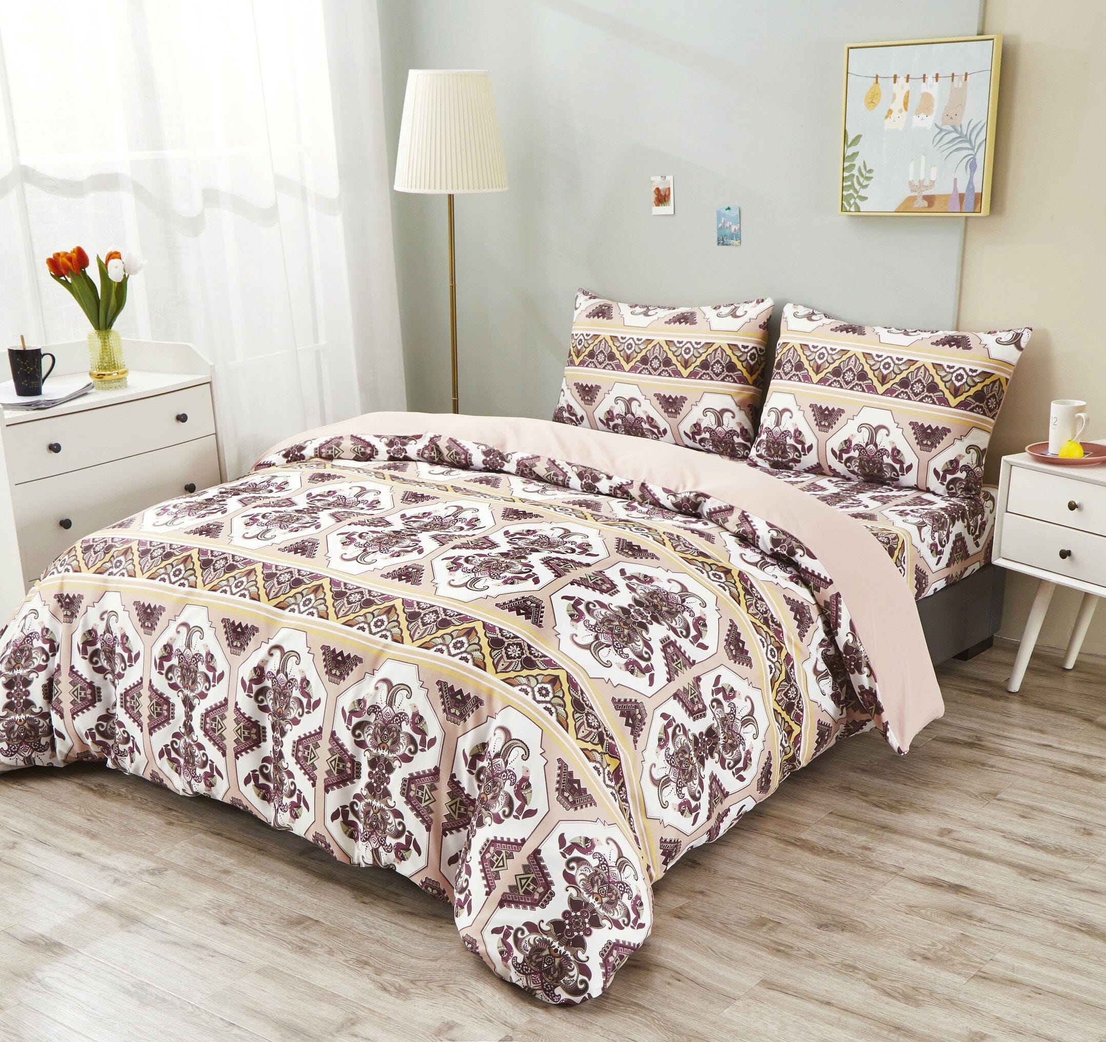  DaDa Bedding Collection DaDa Bedding Majestic Oriental Kilim Duvet Cover - w/ Pillow Cases Royal Persian Traditional Design Intricate Ornate Ornament Print by DaDa Bedding Collection - Twin - Bonton