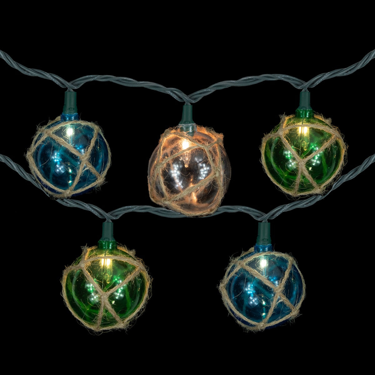  Northlight Natural Jute Wrapped Ball Patio Light Set - Blue and Green - 6' Green Wire - 10ct - Default Title - Bonton