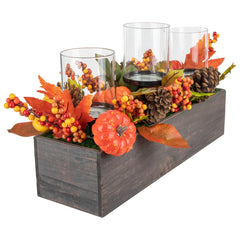 27" Pumpkin  Berry and Pine Cone Fall Harvest Triple Pillar Candle Holder