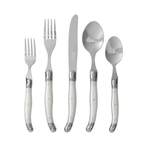 Laguiole 20 Piece Stainless Steel Flatware Set, Service for 4, Pearl White