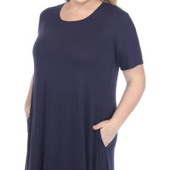 Plus Size Short Sleeve Pocket Swing Midi Dress