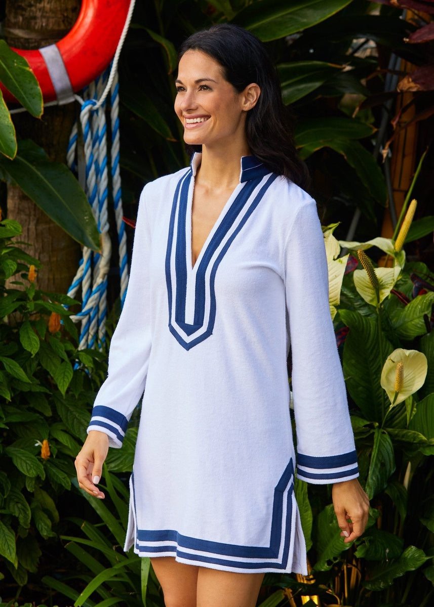  Cabana Life White/Navy Terry Tunic - XS - Bonton