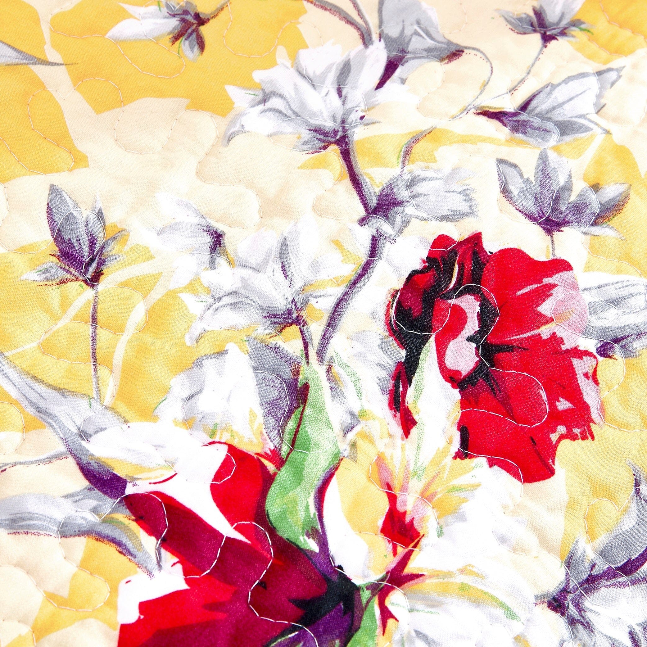  DaDa Bedding Collection DaDa Bedding Yellow Floral Quilted Throw Blanket - Hummingbirds Farmhouse Red Flowers for Couch, Sofa or Bed- Scalloped Edges - 50 x 60 by DaDa Bedding Collection - Default Title - Bonton